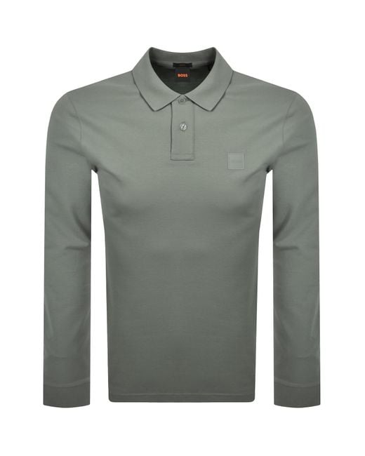 Boss Gray Boss Long Sleeve Passerby Polo T Shirt for men