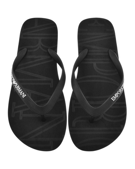 Armani Black Emporio Logo Flip Flops for men