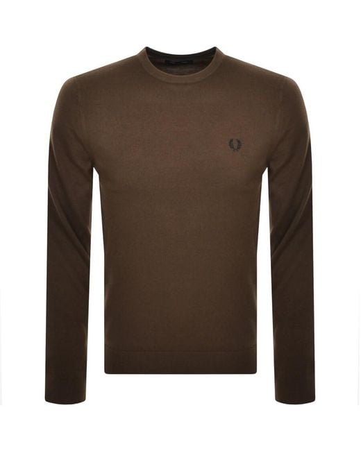Fred Perry Brown Classic Crew Neck Knit Jumper for men