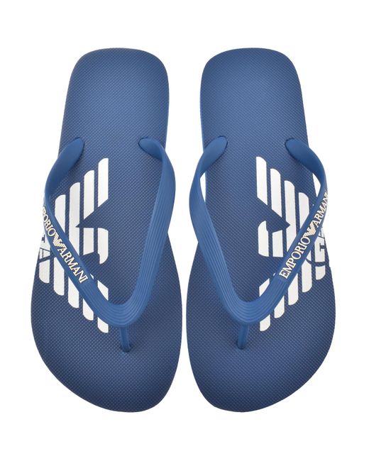 Armani Blue Emporio Logo Flip Flops for men