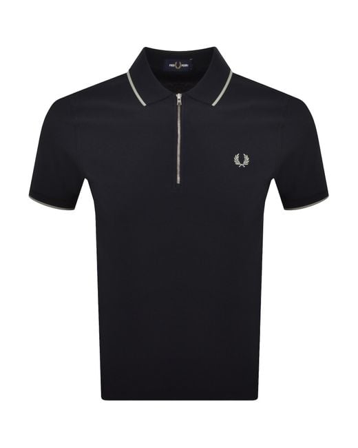 Fred Perry Black Zip Neck Crepe Polo for men