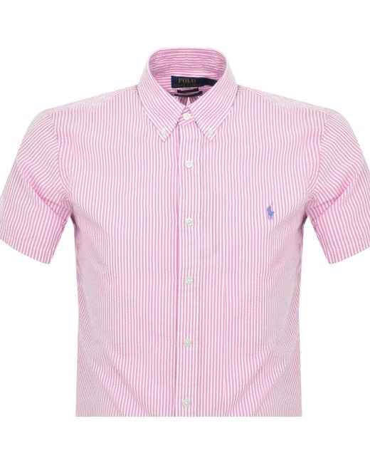 Ralph Lauren Pink Stripe Short Sleeved Shirt for men