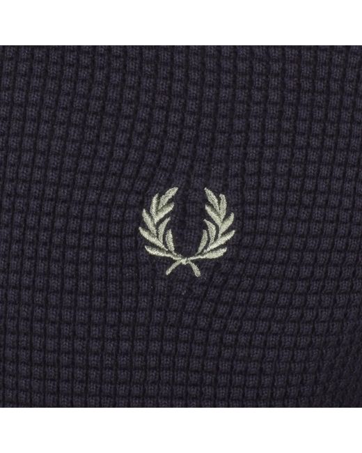 Fred Perry Blue Half Zip Waffle Knit Jumper for men