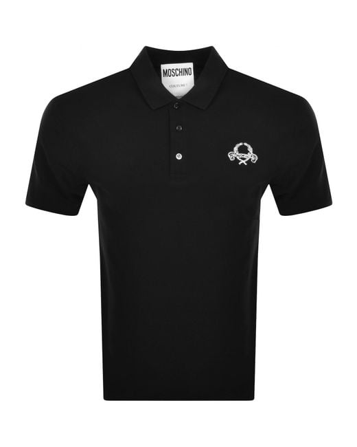 Moschino Men's Black Laurel Crown Polo T Shirt