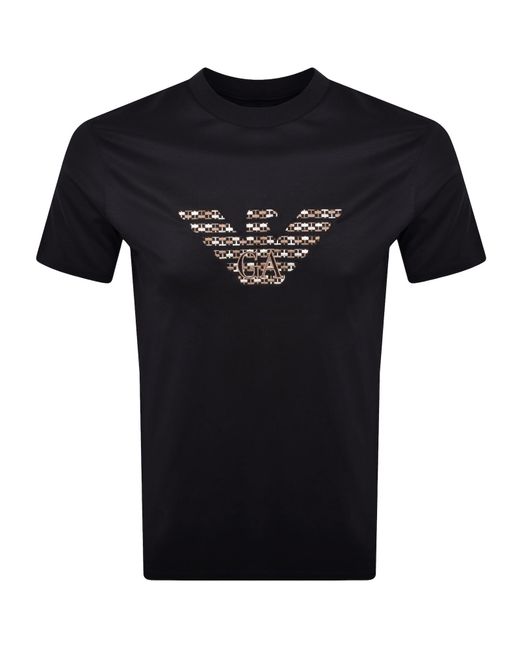 Armani Black Emporio Embroidered Logo T Shirt for men