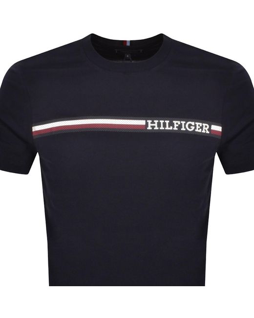 Tommy Hilfiger Blue Monotype Chest Stripe T Shirt for men