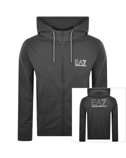 EA7 Gray Emporio Armani Full Zip Hoodie for men