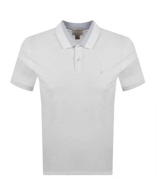 Calvin Klein White Jeans Collar Block Pique Polo for men