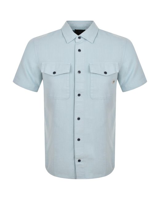 G-Star RAW Blue G-Star Raw Marine Slim Short Sleeved Shirt for men