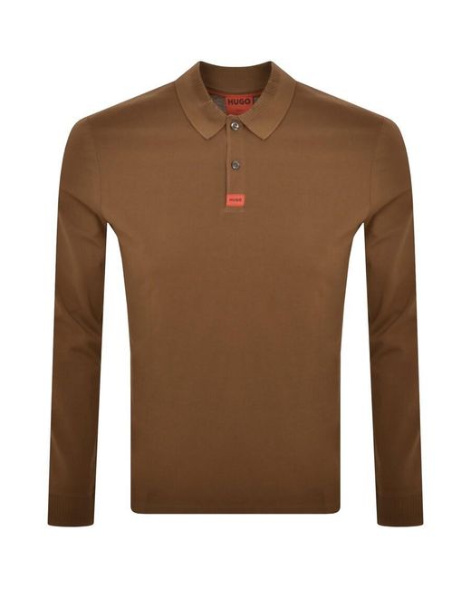 HUGO Brown Deresolo 222 Long Sleeve Polo T Shirt for men