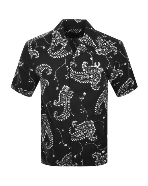 Fred Perry Black Paisley Short Sleeve Shirt for men