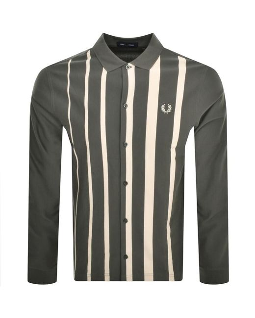 Fred Perry Green Long Sleeve Stripe Polo T Shirt for men