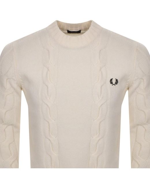 Fred Perry Textured Cable Knit Jumper in White for Men | Lyst