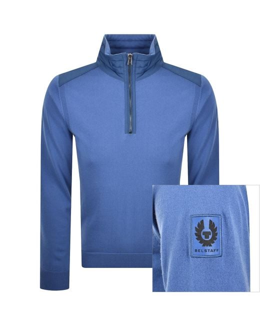 Belstaff Blue Kilmington Quarter Zip Jumper for men