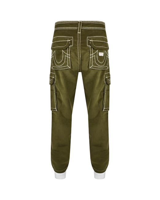 True Religion Green Corduroy Cargo Trousers for men