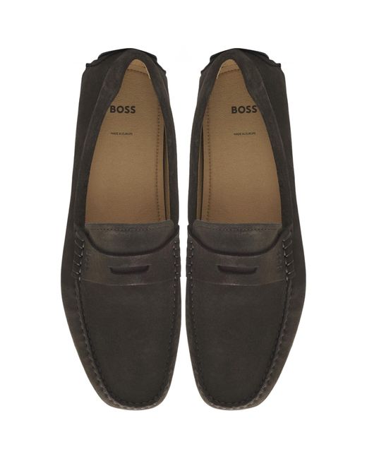 BOSS BUSINESS Brown Boss Noel Moccasin Shoes Dark for men