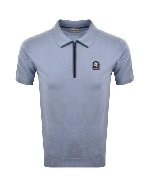 Sandbanks Blue Stripe Knitted Quarter Zip Polo for men