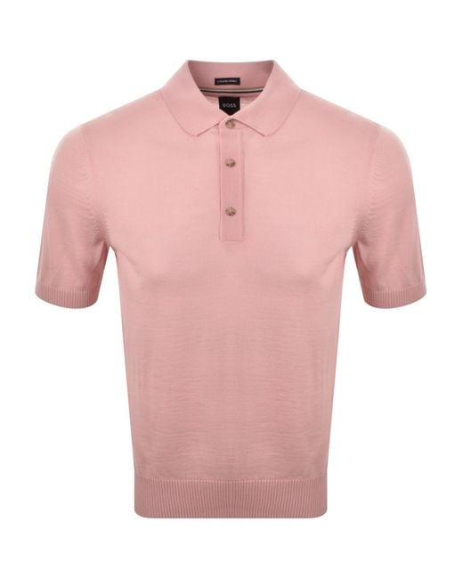 BOSS BUSINESS Pink Boss Extrafine Merino Wool Knit Polo for men