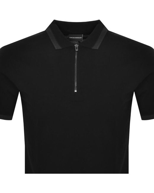 Armani Black Emporio Half Zip Logo Polo T Shirt for men