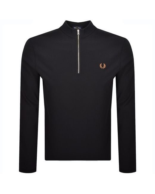 Fred Perry Black Half Zip Long Sleeve Top for men