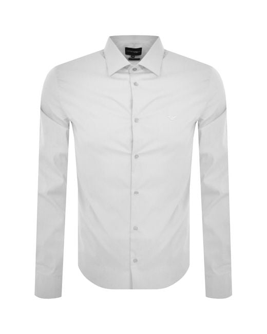 Armani White Emporio Logo Long Sleeve Shirt for men