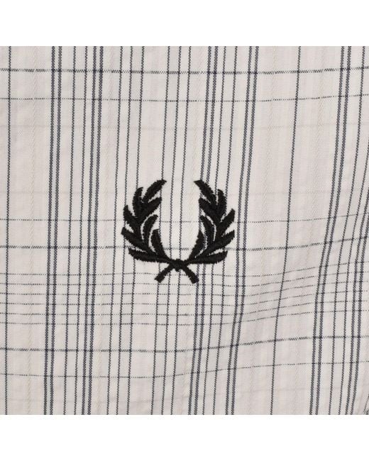 Fred Perry Gray Seersucker Check Shirt Ecru for men