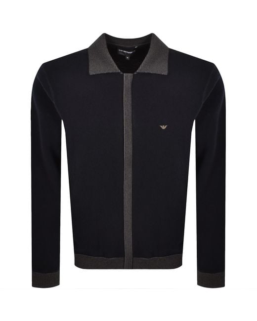 Armani Blue Emporio Full Zip Wool Jumper Iconico for men