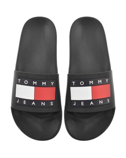 Tommy Hilfiger Black Essential Logo Pool Sliders for men
