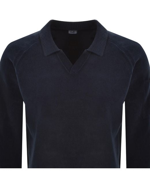C P Company Blue Cp Company Chenille Lens Polo Jumper for men