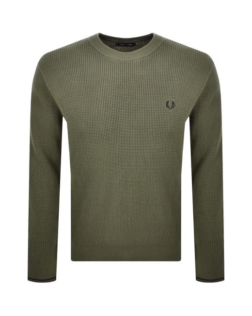 Fred Perry Green Waffle Stitch Knit Jumper for men