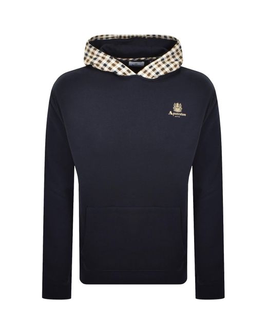 Aquascutum Blue Active Check Hoodie Fleece for men