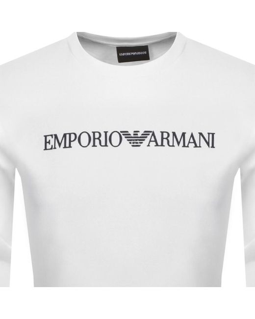 Armani White Emporio Crew Neck Logo Sweatshirt for men