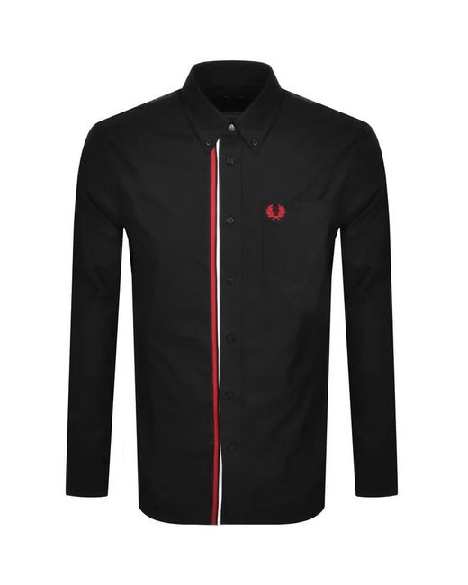 Fred Perry Black Long Sleeved Taped Placket Shirt for men