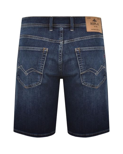 Replay Blue Grover Straight Fit Denim Shorts for men