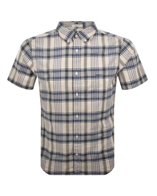 Gant Gray Linen Short Sleeved Check Shirt for men
