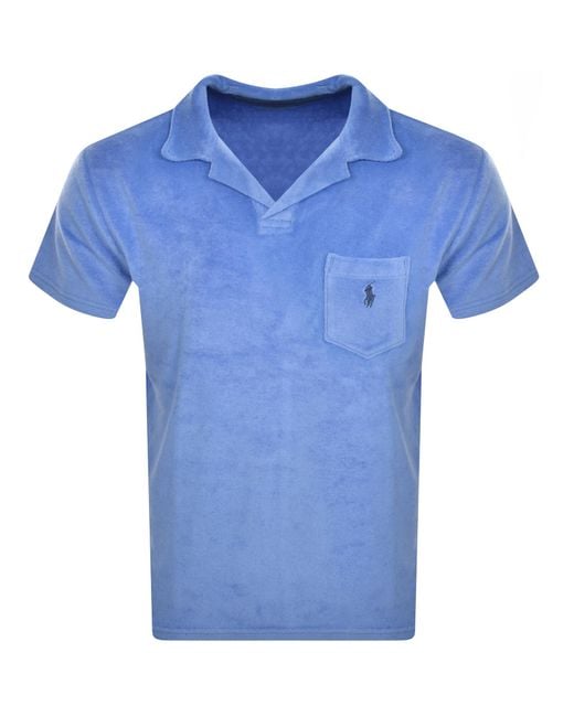 Ralph Lauren Blue Towelling Polo T Shirt for men