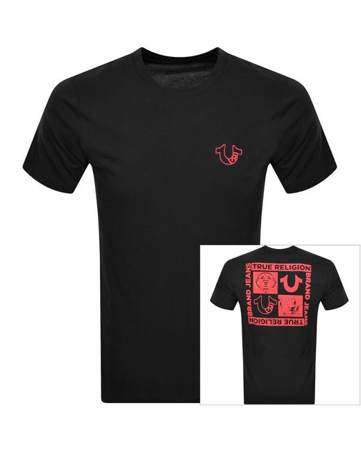 True Religion Black Multi Logo Square T Shirt for men