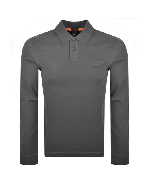 Boss Gray Boss Long Sleeve Passerby Polo T Shirt for men