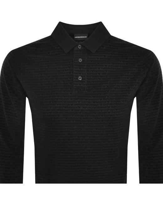 Armani Black Emporio Long Sleeved Polo T Shirt for men