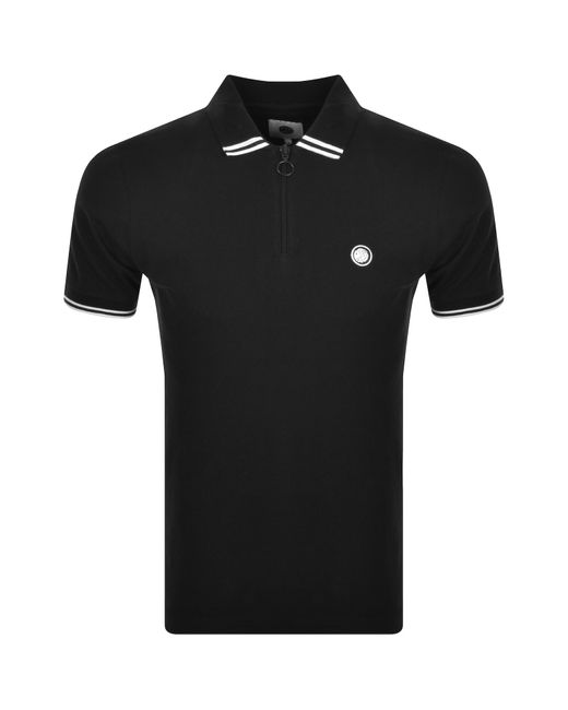 Pretty Green Black Pretty Mountfield Zip Polo T Shirt for men