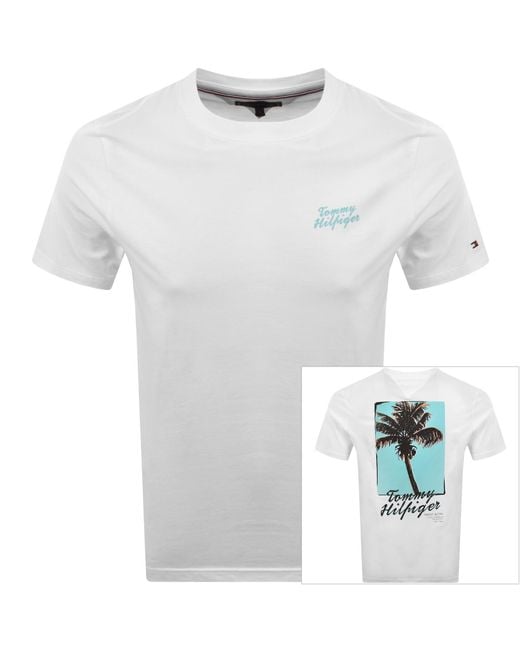 Tommy Hilfiger White Palm Photo Logo T Shirt for men