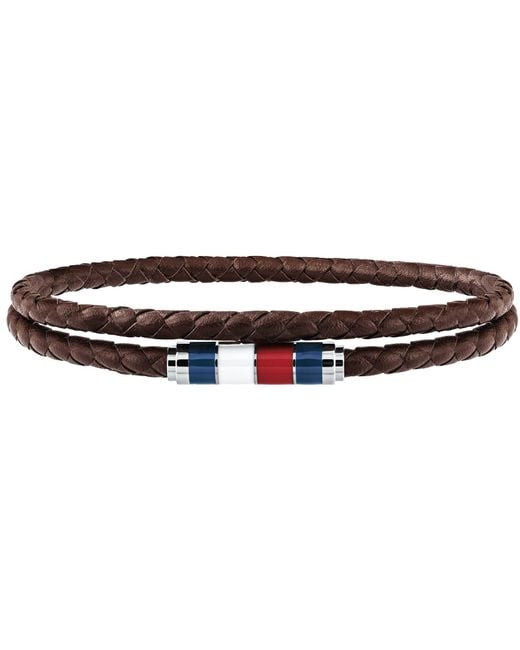 Tommy Hilfiger Brown Double Wrap Leather Bracelet for men