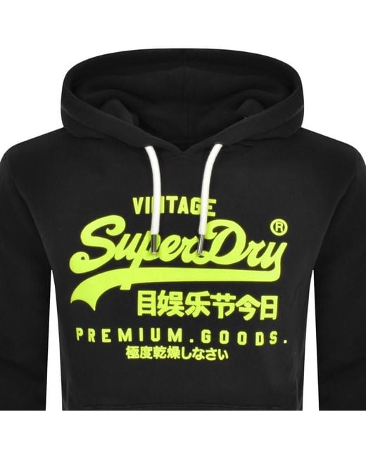 Superdry Black Vintage Neon Logo Hoodie for men