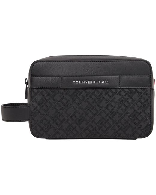 Tommy Hilfiger Black Monogram Embossed Washbag for men