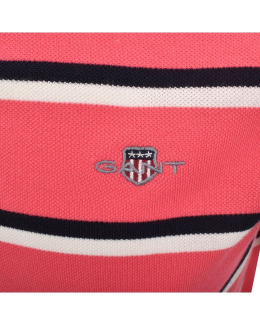 Gant Pink Striped Polo T Shirt Watermelon for men