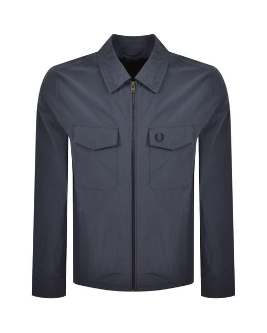 Fred Perry Blue Zip Pocket Overshirt Dark Airforce for men