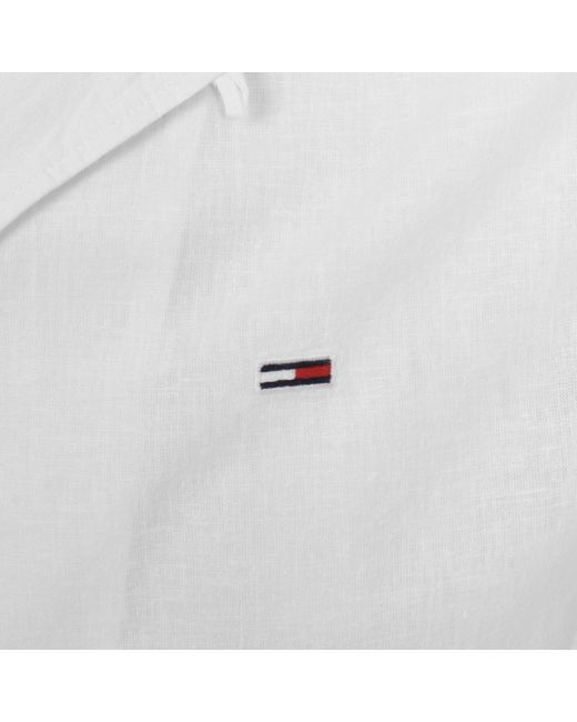 Tommy Hilfiger White Linen Short Sleeve Shirt for men