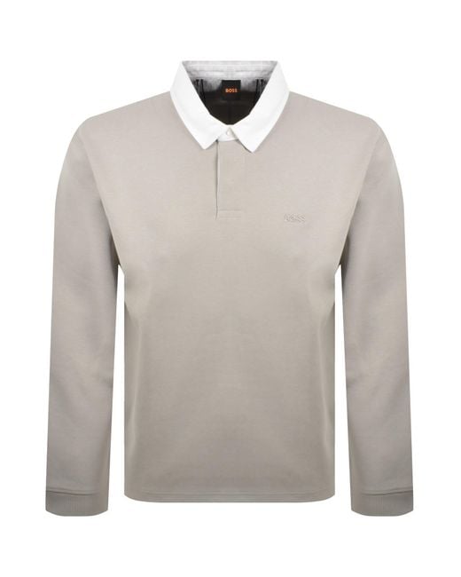Boss Gray Boss Long Sleeved Rugby Polo for men