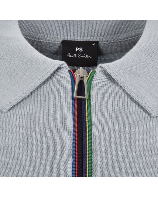 Paul Smith Blue Half Zip Polo T Shirt Light for men