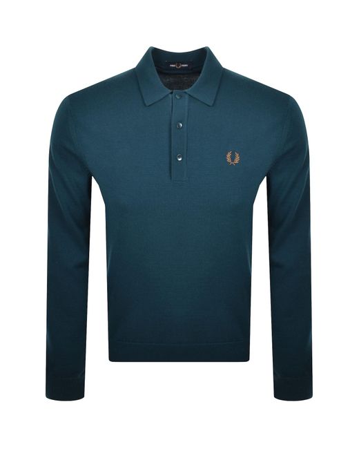 Fred Perry Long Sleeve Knit Polo Dark Petrol in Blue for Men Lyst UK